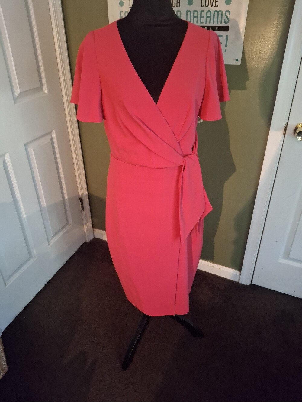 Elie Tahari Coral-Red Wrap Midi Dress